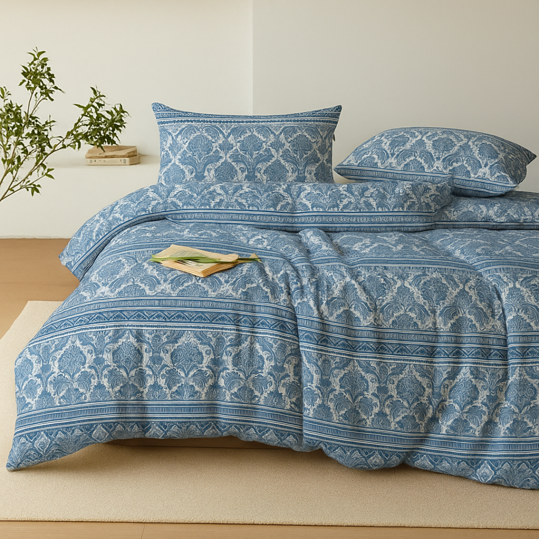 Royal Indigo Damask Microfiber Comforter – 90x90 inch