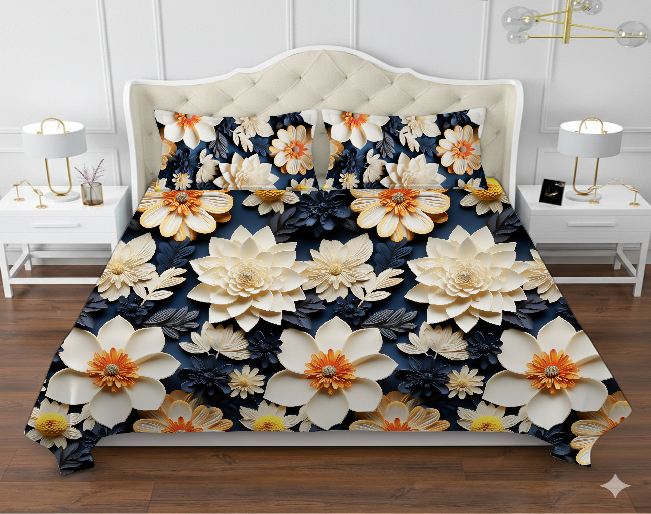 Midnight Bloom 7D Floral Bedsheet Set