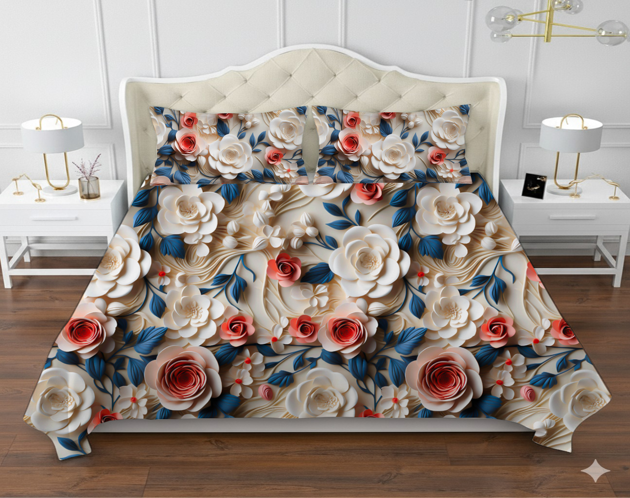 Royal Rosette 7D Floral Bedsheet Set